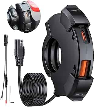 Motorcycle Phone USB Charger, 30W Motorcycle Cell Phone Type C Charger with PD and Quick Charge 3.0, IP65 Waterproof, Black