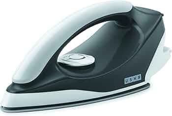USHA Plastic Usha Aurora 1000Watt Dry Iron with Innovative Tail Light Indicator|Black Non Stick Soleplate for Longer Durability|Overheat Safety Shutoff|2 Years Warranty|(Grey & White),1000 Watts