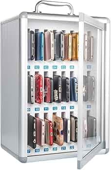 Secure 24-Slot Cell Phone Locker Box with Key Lock | Heavy Duty Aluminum Alloy Mobile Device Storage Cabinet for School, Office, and Factory