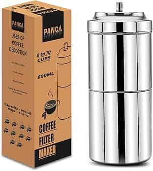 PANCA Stainless Steel South Indian Filter Coffee Maker | Traditional Drip Coffee Decoction Maker for Hot & Cold Coffee (600ML)