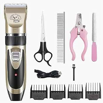 ARROM Full Pet Grooming Kit, Dog and Cat Hair Trimmer with Adjustable Comb, Cordless Clipper for Labrador, Shih Tzu, German Shepherd, Golden Rechargeable Electric Hair Clipper (Golden)
