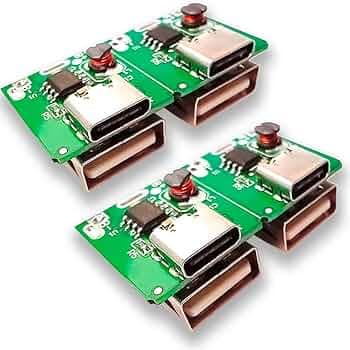 C-Type USB Port to Type A Module/Board kit, Power Supply, 5V Input for Charging 3.7V Lithium-ion Rechargeable 1A Mobile Phone Charger/Adapter, LED Indicator, up to 5000mah. Green. (Pack of 4)