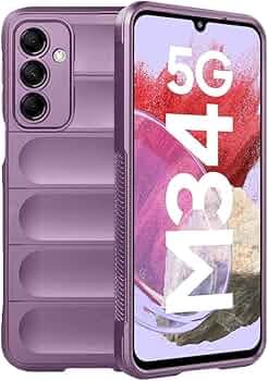 TheGiftKart Liquid Silicon Back Cover Case for Samsung Galaxy M34 5G | Shockproof Military Grade Protection | Micro-Fibre Cloth On Inner Side | Built-in Anti-Slip Grip Back Cover (TPU, Lavender)
