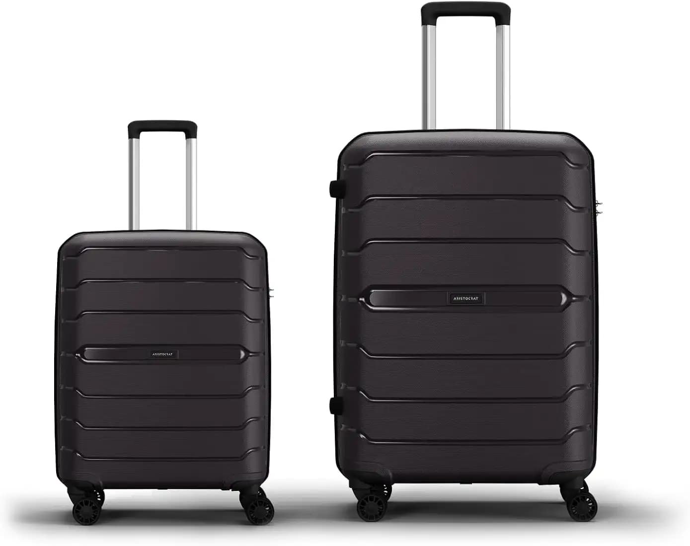 Aristocrat Liberty Set of 2 (Cabin+Medium) Polypropylene Hard Spinner Trolley Bag, 58+68Cm|Combination Lock|8 Wheels|3 Years International Warranty|New Saddle Brown