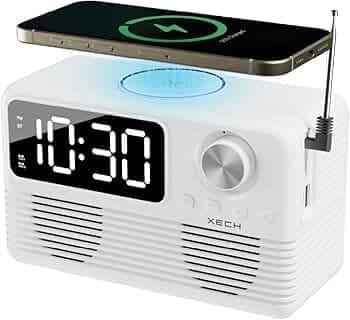 Xech Digital Alarm Clock for Heavy Sleepers | Multifunctional Bluetooth Speaker, Wireless Charger | Vintage Retro Radio Design | Gifts for Man Woman Kids | Bedside Study Table Clocks (Eon Max)