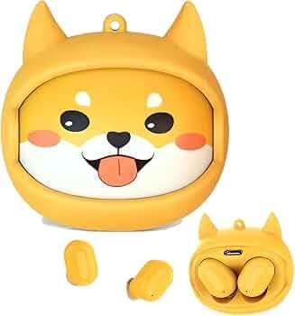 Kids Wireless Earbuds with Rotating Chaging Case Dog Wireless Bluetooth Earbuds for Kids, Kid Ear Buds with Mic, 88dB Safe Volume, Earphones Earpods in-Ear for Android iOS Cell Phone Laptop