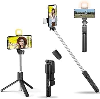 SooPii Selfie Stick Tripod with Fill Light, 7.5-28inch Phone Tripod Stand with Wireless Remote, 3 in 1 Multifunctional Extendable Selfie Stand, Gimbal Mobile Stick Perfect for Selfies/Live Streaming