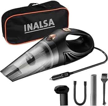 INALSA Car Vacuum Cleaner,Car Cleaning Accessories,5 Mtr Long Corded 2-in-1 Wet & Dry Vacuum,Strong 5KPA Suction Power,HEPA Filtration,Lightweight &Durable Body,Small/Mini Size(Black) CarWorx-Free Bag