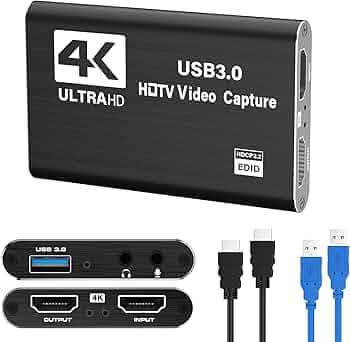 Video Capture Card,USB 3.0 Audio Video Capture Card 4K HDMI Loop-Out, Full HD1080P 60FPS/2K 30FPS Video Game Capture for Streaming Works for Xbox/PS5/Switch/Camera/PC/OBS/Nintendo Switch(Black)