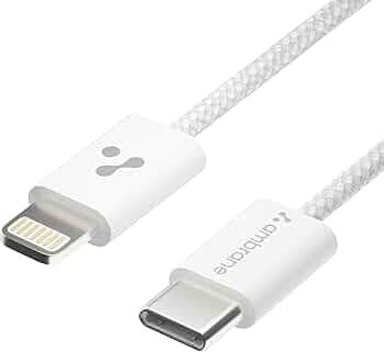 Ambrane Type-C to Lightning Cable, 22.5W Fast Charging Cable Compatible with iPhone 14, 13, 12,11, X, 8, 7, 6, 5, Pro,Max, iPad, Macbook, iMac, AirPods, Supports CarPlay, 1.2m (ABTL-Q12, White)