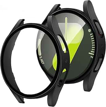 VEMIGON Hard PC Case Compatible with Samsung Galaxy Watch 7 2024 Screen Protector Case 44mm, High Sensitive Protective Face Cover Bumper Built-in Tempered Glass Film - 44mm Black (Watch Not Included)