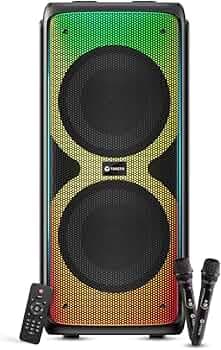 Toreto 120 Watt Party Speaker with Wireless Mic, Wireless Portable Bluetooth Party Speaker, Karaoke Function, Dynamic Running RGB Light, AUX, TF, TWS, USB Support, Remote Controlled (Party Beatz)