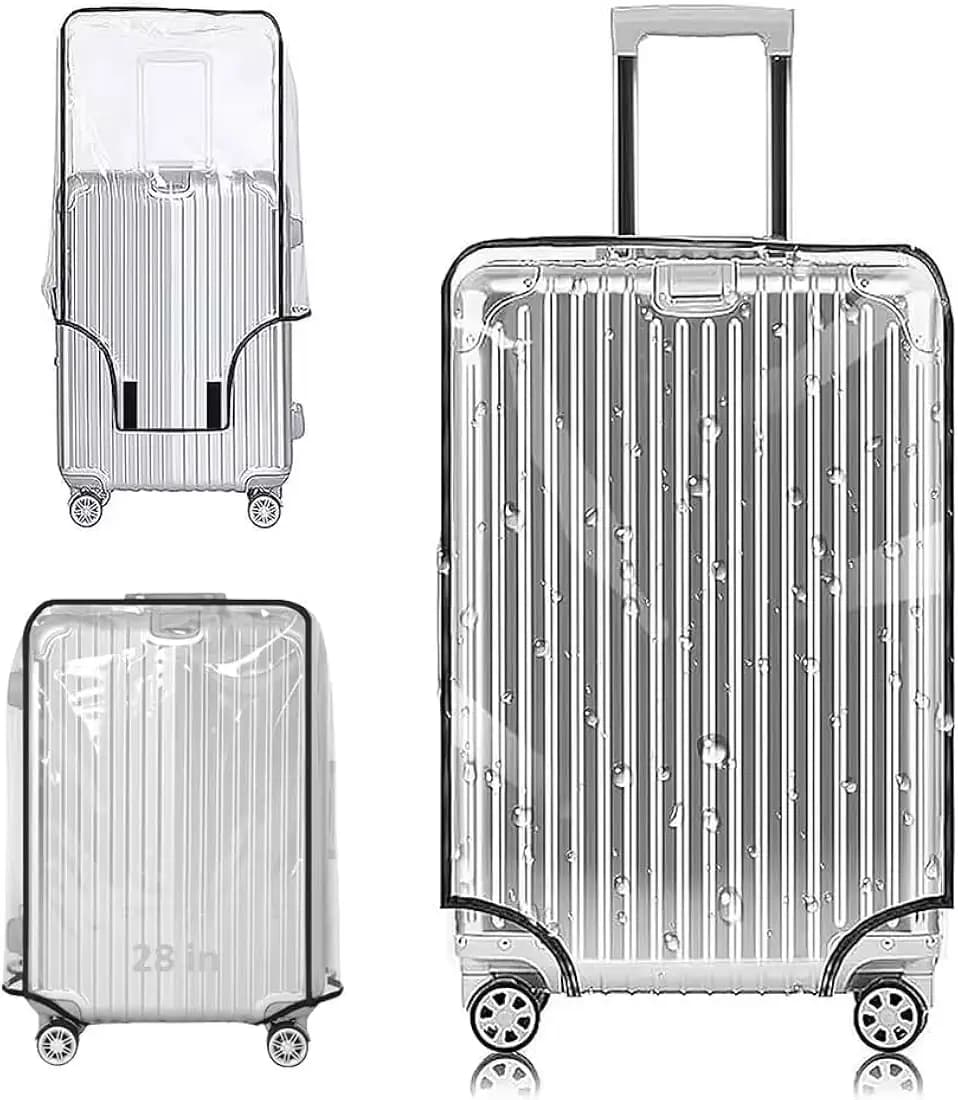 SEMITO Clear PVC Trolley Suitcase Cover – Waterproof, Dustproof, Anti-Scratch Transparent Luggage Protector with Strong Velcro Closure, PVC Build & Full Protection for Travel Bags (28 Inch)