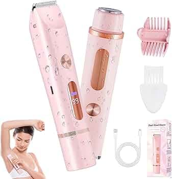 2026 Upgrade Bikini Trimmer for Women, 2 in 1 Dual Head Electric Shaver with LED Display, IPX7 Waterproof Body Pubic Hair Trimmer Rechargeable Electric Razor for Armpit Leg Body Facial Wet & Dry Use