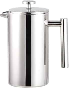 InstaCuppa French Press Coffee Maker 1000 ML, 304 Grade Stainless Steel Metal Build, 4 Part Superior Filtration, Double Walled Construction, Dishwasher Safe