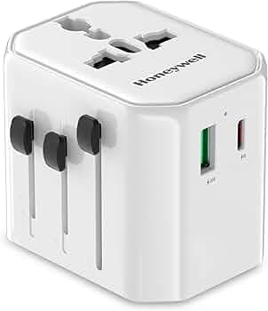 Honeywell New Launch Universal Travel Adapter 12W, 3-in-1 Fast Charging, Universal Socket, TypeC, USBA, Worldwide Wall Charger for EU,US,UK & CN/AUS, Devices, 3Yr Manufacturer Warranty