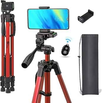 Eloies® Phone Tripod, 55" Aluminum Lightweight Tripod Stand with Bluetooth Remote & Phone Clip, Tripod for iPhone/Android Phone and Camera | Compatible with Canon, Nikon etc