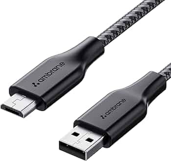 Ambrane Unbreakable 60W / 3A Fast Charging 1.5m Braided Micro USB Cable for Smartphones, Tablets, Laptops & Other Micro USB Devices, 480Mbps Data Sync, Quick Charge 3.0 (RCM15, Black)