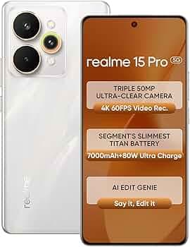 realme 15 Pro 5G Smartphone 8+128GB Silver,4K 60FPS,144Hz HyperGlow 4D Curve Display,7000mAh Battery,80W SuperVOOC, Camera Triple 50MP, Snapdragon 7 Gen 4, IP69