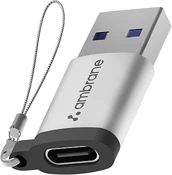 Ambrane USB Type C Female to USB Male OTG Adapter with 5 Gbps High-Speed Data Transfer, Compatible with Laptops, Tablets, Smartphone, Chargers and More Devices (AOTG-A1, Grey)