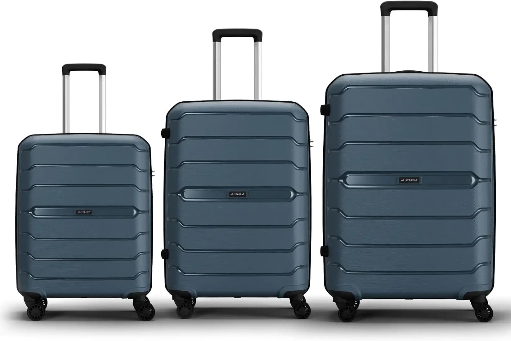Aristocrat Liberty Set of 3 (Cabin+Medium+Large) Trolley Bag, 58+68+78Cm | Combination Lock | 8 Wheels | 5 Years International Warranty | Spanish Blue