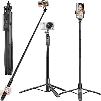 Mobilife Long Selfie Stick Tripod 61" Extended Bluetooth Remote Aluminum Mobile Tripod for iPhone Android Vlogging Live Streaming Travel 1/4" Screw for Camera Ring Light GoPro