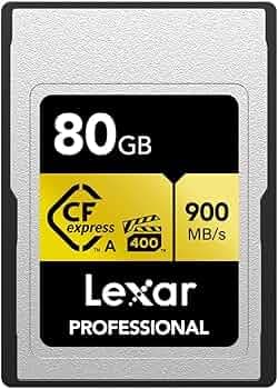 Lexar Professional 80GB CFexpress Type A Gold Series Memory Card, Up to 900MB/s Read, Cinema-Quality 8K Video, Rated VPG 400 (LCAGOLD080G-RNENG)