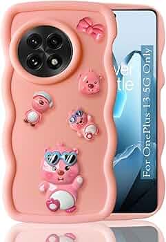 KC Back Cover for OnePlus 13 5G - 3D Big Wave Cartoon Characters and Duo Specs Shockproof Soft Bumper Silicone Case with Camera Protection (Light-Pink)