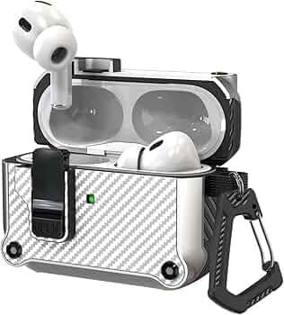 Sounce Tough Case Compatible with Airpods Pro 2 Case Cover with Carabiner, Rugged Protective Cover for Airpods Pro 2nd Generation Case Cover Shock Armor Series [Front LED Visible](White)