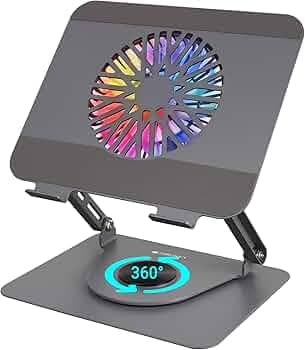 ZEBRONICS NS4000 PRO Rotatable Laptop Metal Stand, Upto 17 inch, 360° Fidget Rotation, Foldable, Multi Angle Adjustment, Type C Detachable RGB Magnetic Fan, Anti-Slip Silicone Pads, Carbon Steel Body