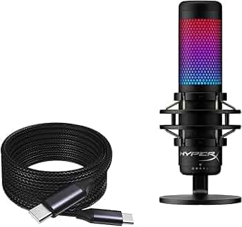 BoxWave Cable Compatible with HyperX QuadCast S - DirectSync PD Cable (10ft) - USB-C to USB-C (100W), Long 10 Foot PD Braided Nylon Alloy Cable - Jet Black