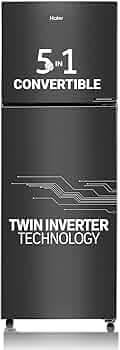 Haier 240L 3 Star Frost Free Top Mount Double Door Refrigerator|5 In 1 Convertible Modes|Twin Inverter|200% Faster Ice Making in 49 Minutes (HEF-253GB-P, GE Black)