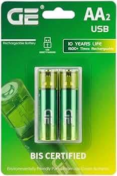 🅶🅴 𝗔𝗔 1.5V-Dɪʀᴇᴄᴛ USB A Cʜᴀʀɢɪɴɢ ᴠɪᴀ Aɴʏ USB Pᴏʀᴛ|𝗟𝗜𝗧𝗛𝗜𝗨𝗠-𝗜𝗢𝗡 Bᴀᴛᴛᴇʀɪᴇꜱ-Nᴇᴡ Lᴀᴜɴᴄʜ ɪɴ 2025 [BIS Cᴇʀᴛɪꜰɪᴇᴅ | USB-A 𝗣𝗘𝗡 Drive Dᴇꜱɪɢɴ|Pᴀᴄᴋ ᴏꜰ 2 Bᴀᴛᴛᴇʀɪᴇꜱ|10 Yᴇᴀʀꜱ ᴏꜰ Lɪꜰᴇ|1500+Rᴇᴄʜᴀʀɢᴇꜱ