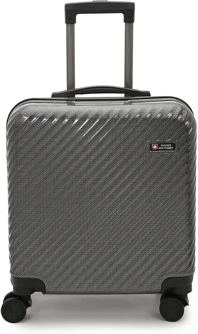 SWISS MILITARY Ember Hard-Top 45cm Cabin Luggage Trolley Bag with Laptop Compartment, 4 Wheels & 3 Dial Lock, Lightweight ABS+PC Shell, 39L Capacity, Travel Overnighter Bag for Men & Women – Grey