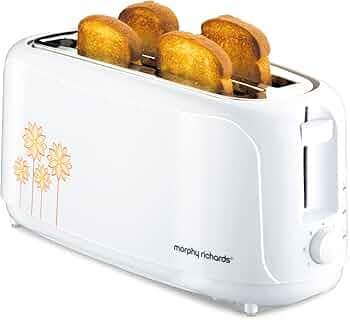 Morphy Richards At 402 1450 Watts Pop-Up Toaster, 4-Slice Automatic Pop Up Toaster with Removable Crumb Tray, 7-Levels Browning Controls, Bread Centring with Wide Bread Slots, 2-Yr Warranty, White