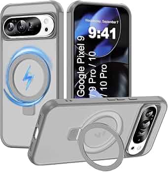 Google Pixel 9/9 Pro / 10/10 Pro Magsafe Stand Case | Matte Design & 360° Protection | Military-Grade Google Pixel 9/10 Pro Cover | Ultra Premium - Gray
