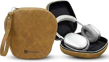 BonKaso AirPods Max Case– Hard Shell PU Leather Travel Carrying Case for Over-Ear Headphones | Compatible with AirPods Max, Sony, Sennheiser | Earpads Storage, Dustproof, Shockproof – Tan (22x22x6 cm)