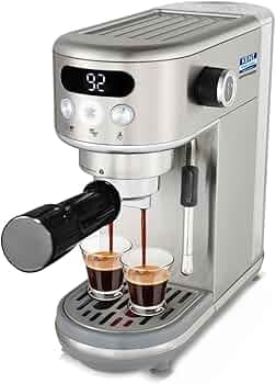 KENT Coffee Maker 1400 W | Makes Two Cups of Coffee at a Time | High Pressure 20 Bar Italian Pump for making Cappuccinos & Lattes | In-Built Steamer for Frothing | SS Body | Suitable for Ground Coffee