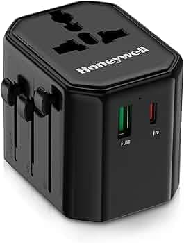 Honeywell New Launch Universal Travel Adapter 12W, 3-in-1 Fast Charging, Universal Socket, TypeC, USBA, Worldwide Wall Charger for EU,US,UK & CN/AUS, Devices, 3Yr Manufacturer Warranty