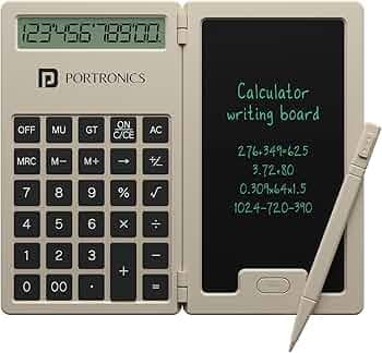 Portronics Ruffpad Calc Mini 2-in-1 Calculator & LCD Writing Pad with 5.5 Inches Tablet, 12 Digits, Foldable Design, Stylus Pen for Students, Birthday Gift, Kids Toys, School, Office(Beige)
