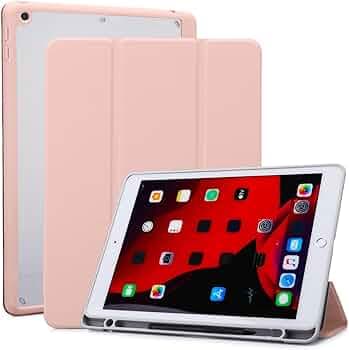 SwooK Case with [Pencil Holder] Smart Cover With Transparent Back ( Soft Edge ) for iPad 10.2 inch iPad 9th 8th 7th Generation 10.2" iPads 2021 2020 2019 Launch A2603 A2604 A2605 A2270 A2428 A2429 A2430 A2197 A2198 A2200 Flip Cover Case