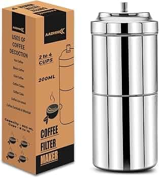 AADHIK Coffee Maker, 200ml, 2 to 4 Cups,Filter Coffee Maker Stainless Steel,Coffee Decoction Maker for Home & Kitchen
