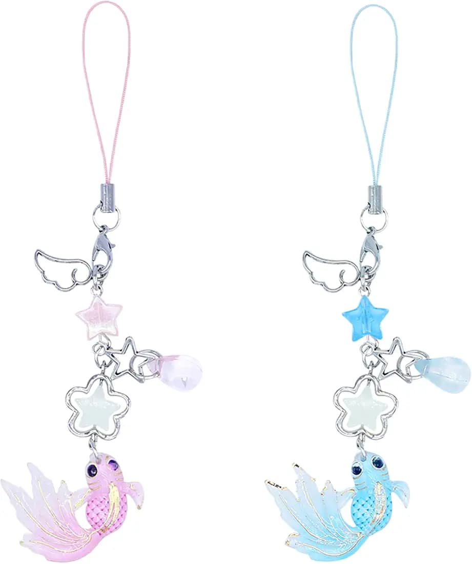 Aesthetic Phone Charm Star Goldfish Cell Phone Charms Straps for Phone Case, Cute Y2K Fish Charm Keychains Accessories for Women Phone, Camera, and Bag