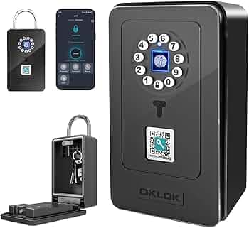SFW NEW Smart Lock Box, Fingerprint Key Box Bluetooth Key Box with App Control & Passcode, Waterproof Wall Mounted & Door Hanging Security Key Lock Box for Home Realtor Office Home Warehouse