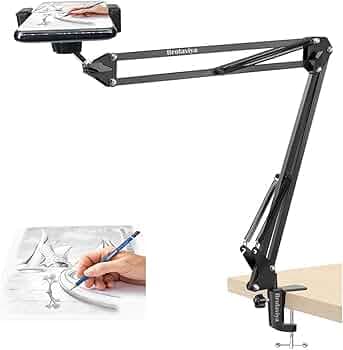 BROLAVIYA Overhead Video Stand Phone Holder, Metal Long Lazy Arm and Bracket for Mobiles Phone and Tablets, for Streaming,Overhead Video,Desktop,Bedroom, Office