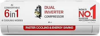 LG 1.5 Ton 5 Star DUAL Inverter Split AC (Copper, AI Convertible 6-in-1, VIRAAT Mode, Faster Cooling & Energy Saving, 4 Way Swing, HD Filter with Anti-Virus Protection, US-Q19QNZE1, White)