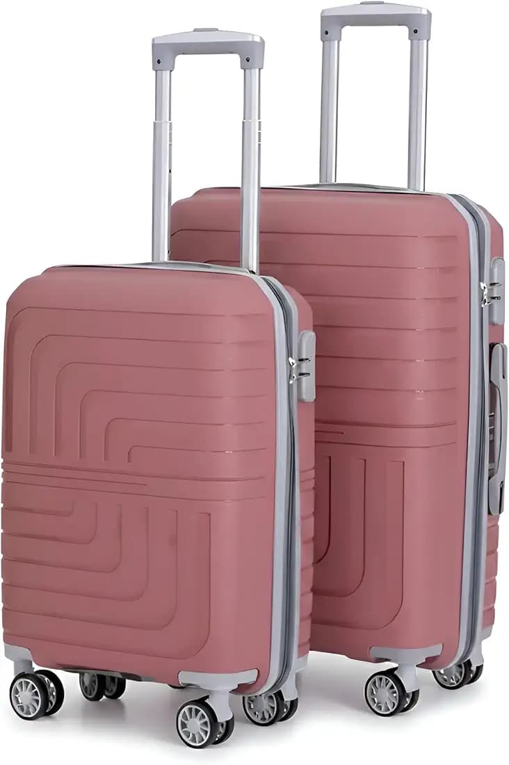 Pro 8 Wheels Set of 2 (Cabin + Medium) Trolley Bags, Hard Case Polypropylene, 360º Wheeling Luggage for Men & Women, Suitcase for Travel, Trolley Bags for Travel (Pink)