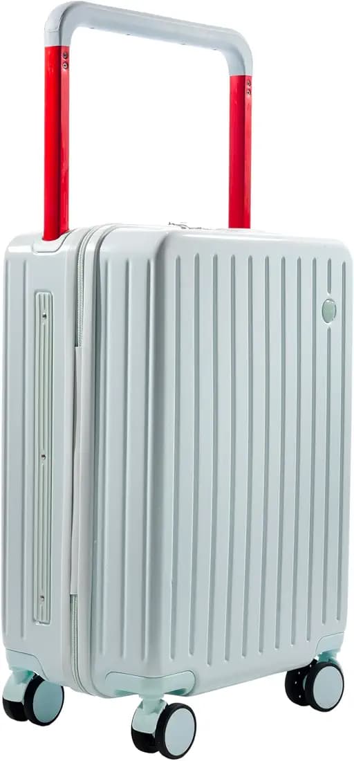 PYB Fashion Pro - Red Square Wide Handle (Extra Space), Cabin Suitcase Trolley Bag, 55 cm, TSA Lock, Noiseless 360 ° Rotating 8 Wheels, Lightweight, Polycarbonate (Sky Blue with Red Handle)