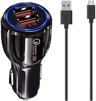 30W Dual Port Car Charger for Kia Carnival Prestige 6 STR Adapter B Type 3.0A Dual Port Car Charger Fast Turbo Charge QC 3.0 with 1m Micro USB Charging & Sync Cable (Black, 4.8Amp, SE.U2)