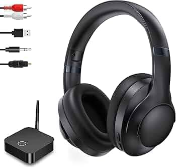 ROSIDA Wireless Headphones for TV Watching with Transmitter, TV Headphones Wireless for Seniors 295FT Range with Optical, AUX, RCA and USB Way, High Volume Control, Long Playtime, No Delay, Black